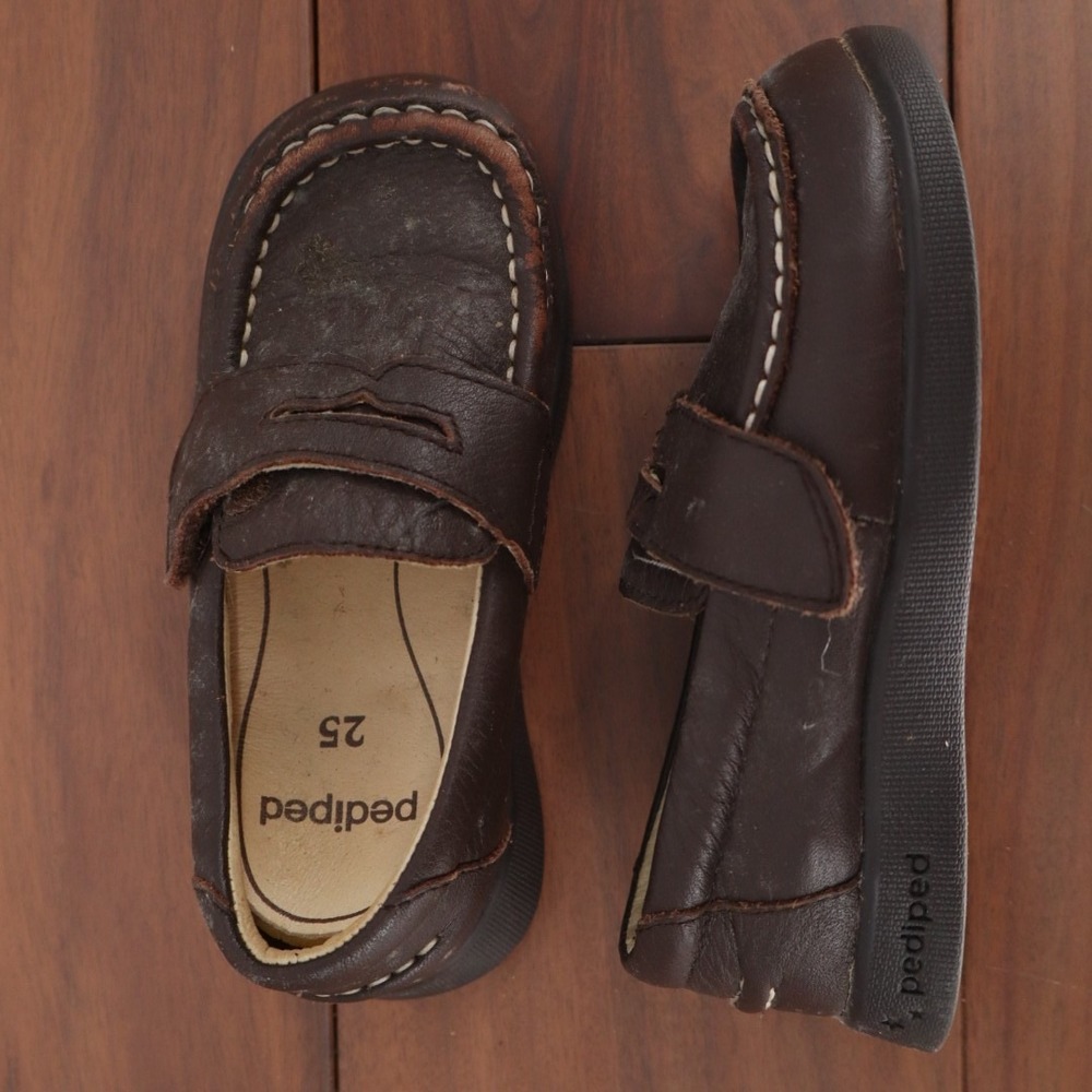 Pediped Charlie Penny Loafer Toddler US 8.5 Brown Leather Slip On Dress Shoes